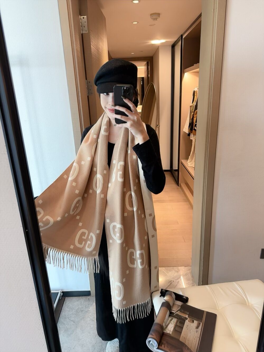 Gucci Reversible Fringed Scarf — model
