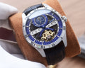 Cartier Silver Black Blue Dial Leather Strap Watch — hero