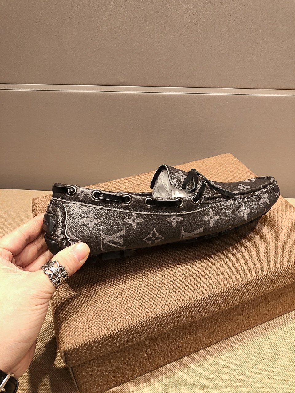 Louis Vuitton Dark Gray Monogram Bow Loafers — side