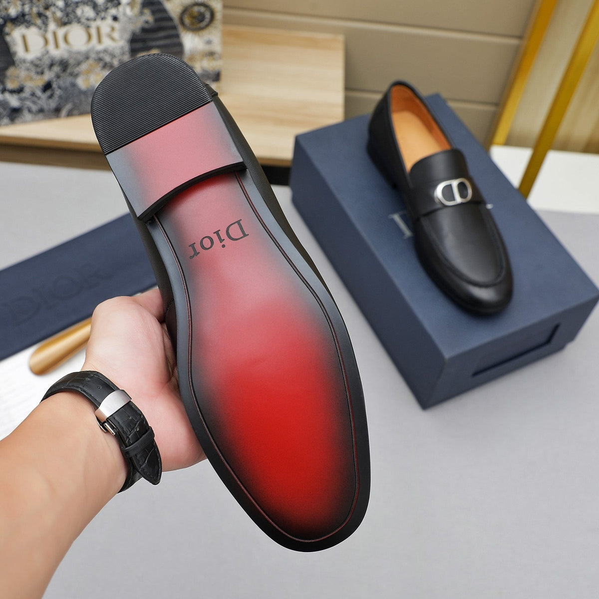 Dior Black Buckle Loafers — front