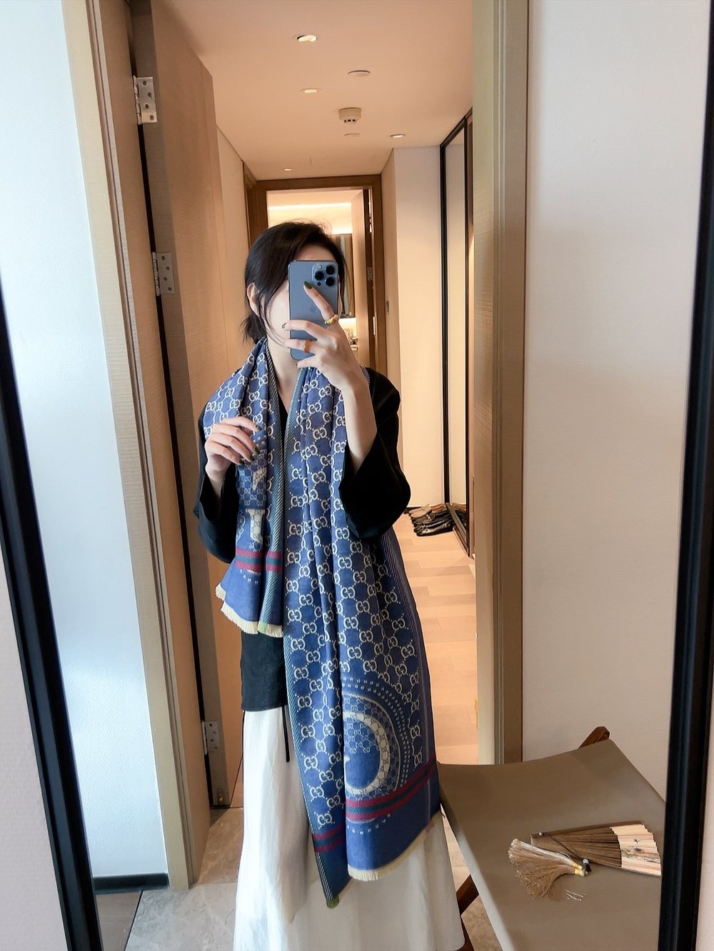 Gucci Reversible Logo Scarf — model