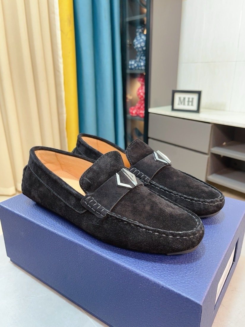 Black Textured Slip-On Loafers — front