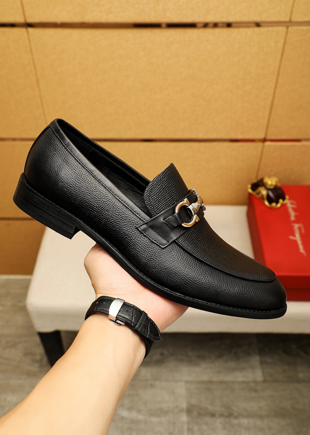 Ferragamo Black Bit Loafers — model