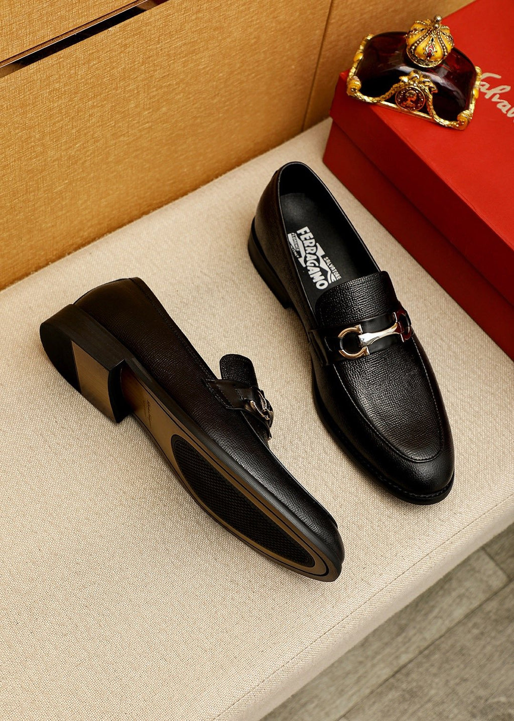 Ferragamo Black Bit Loafers — front