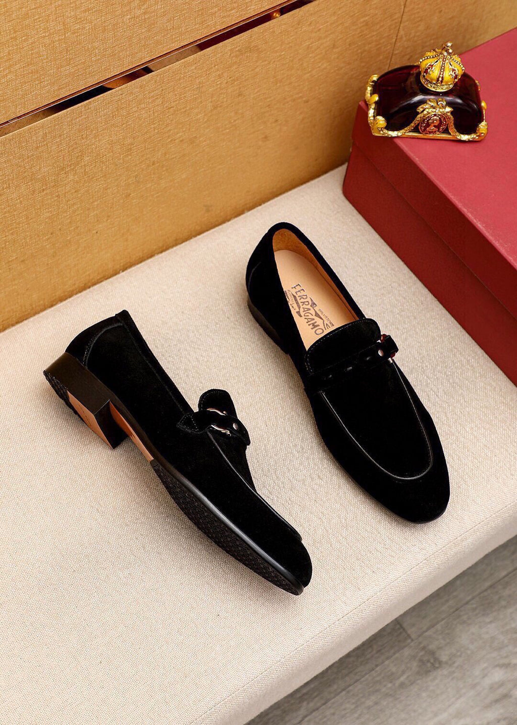 Ferragamo Black Hardware Loafers — front