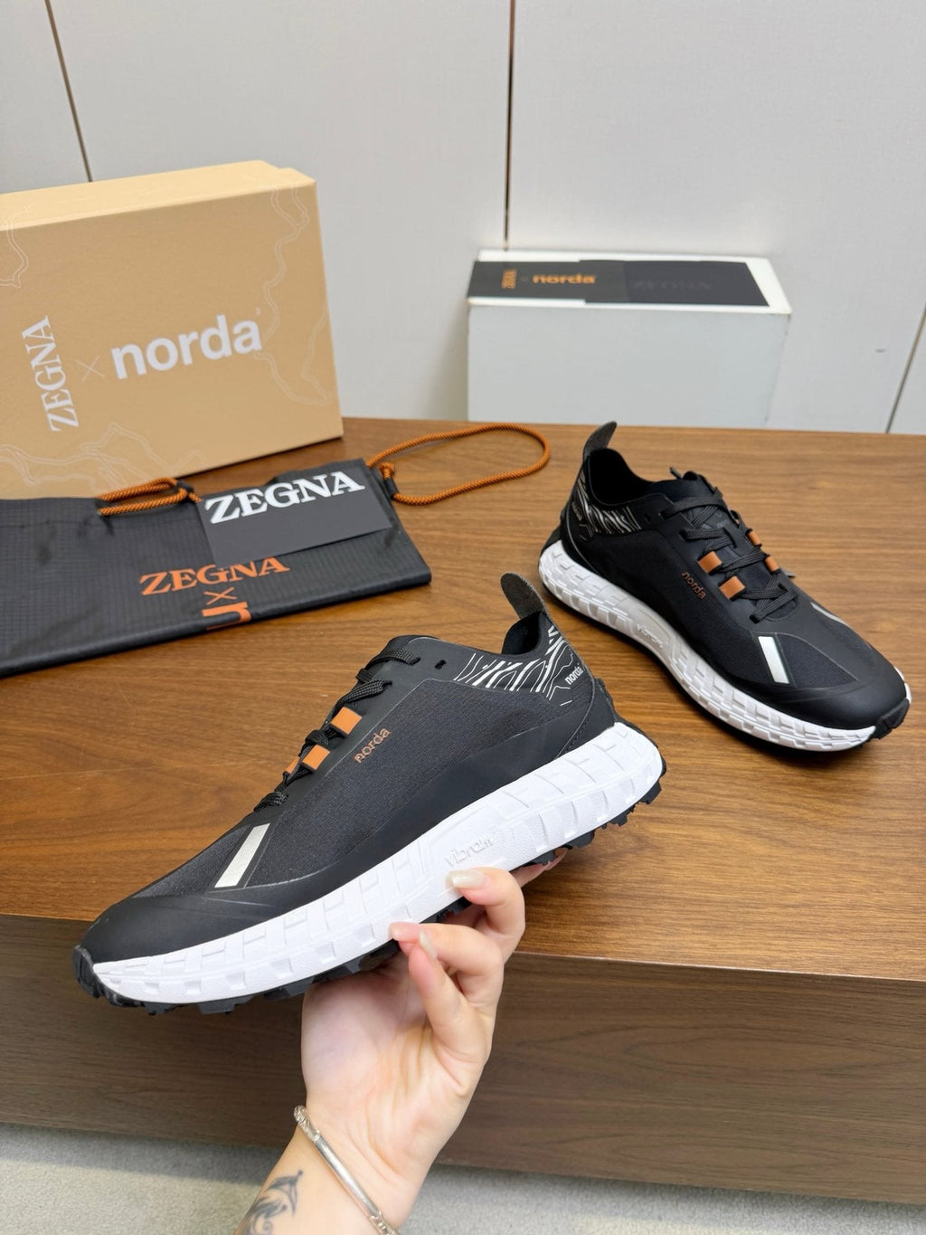ZEGNA Black Orange Running Shoes — side