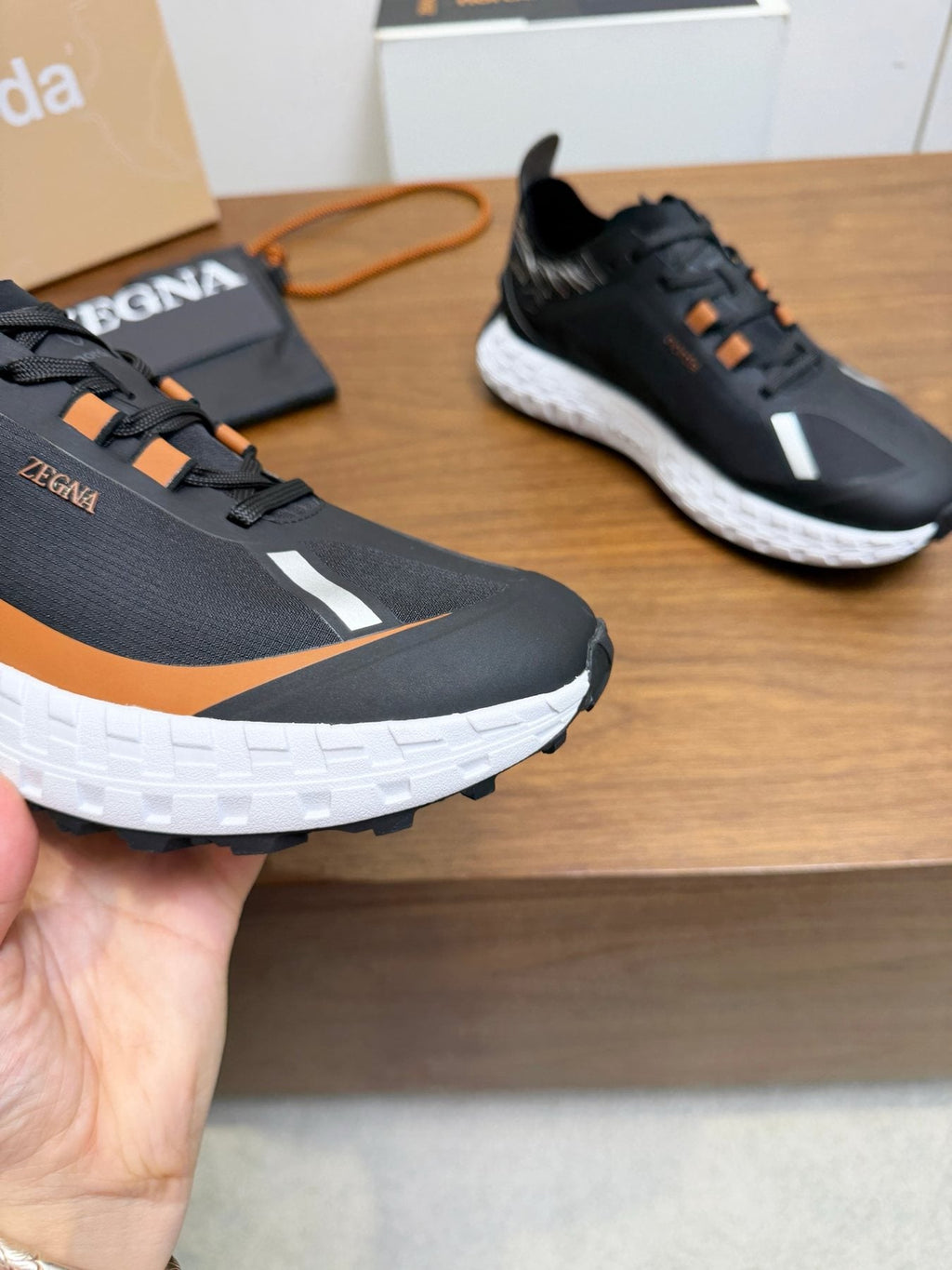 ZEGNA Black Orange Running Shoes — detail