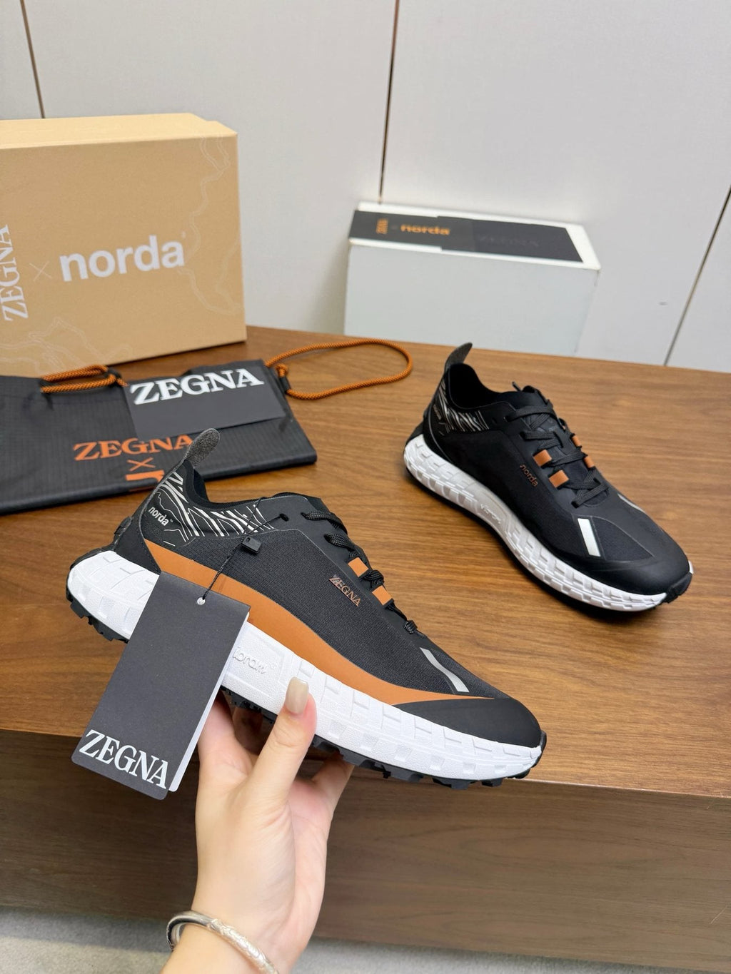 ZEGNA Black Orange Running Shoes — side