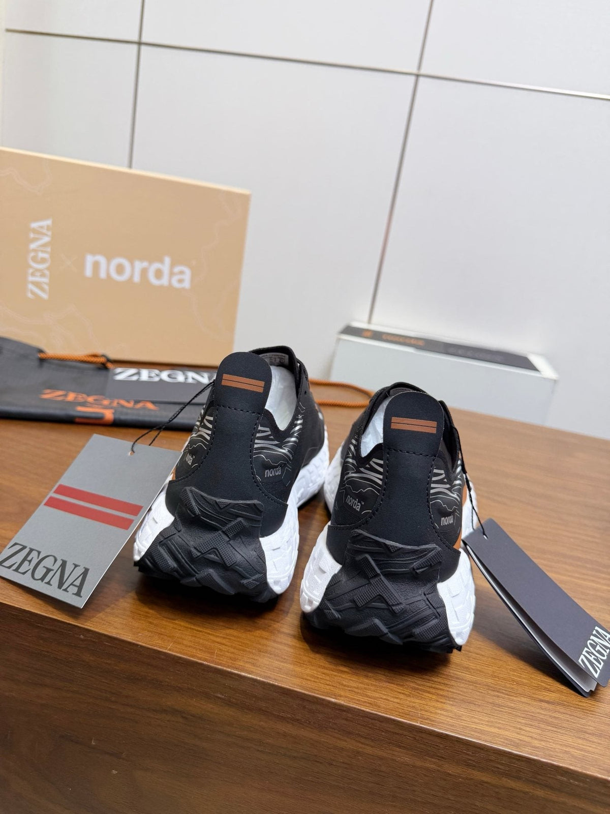 ZEGNA Black Orange Running Shoes — back