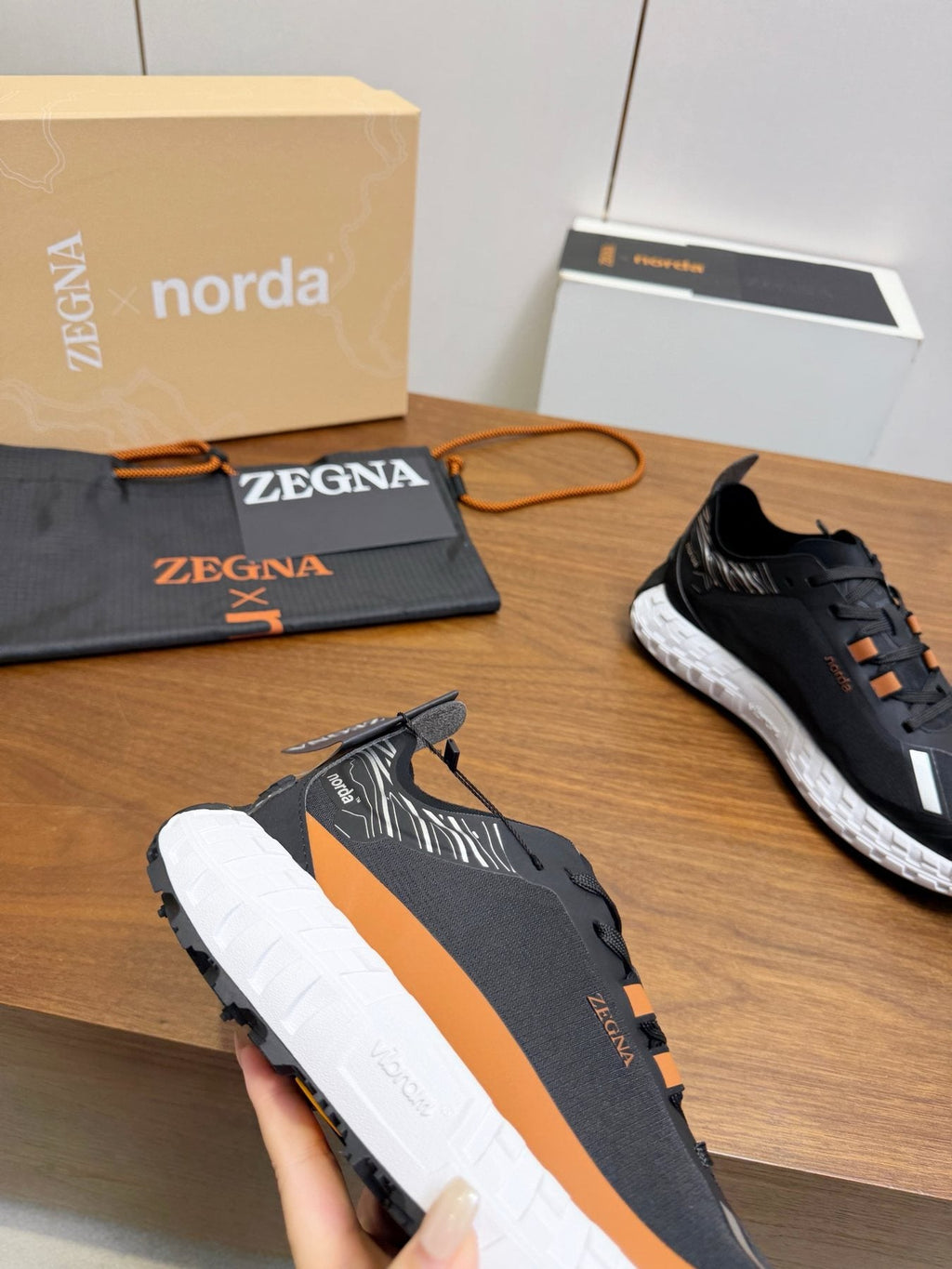 ZEGNA Black Orange Running Shoes — side