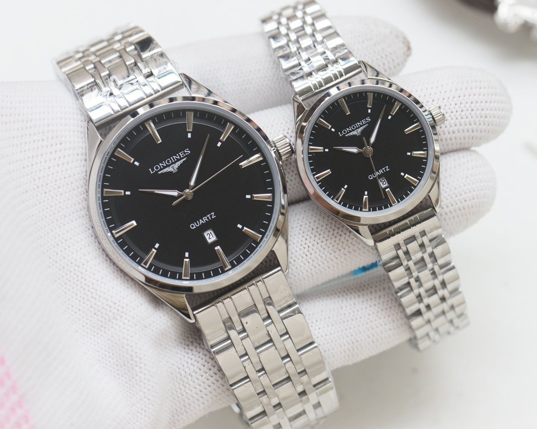 Longines Silver Black Dial Couple Watch Set — hero