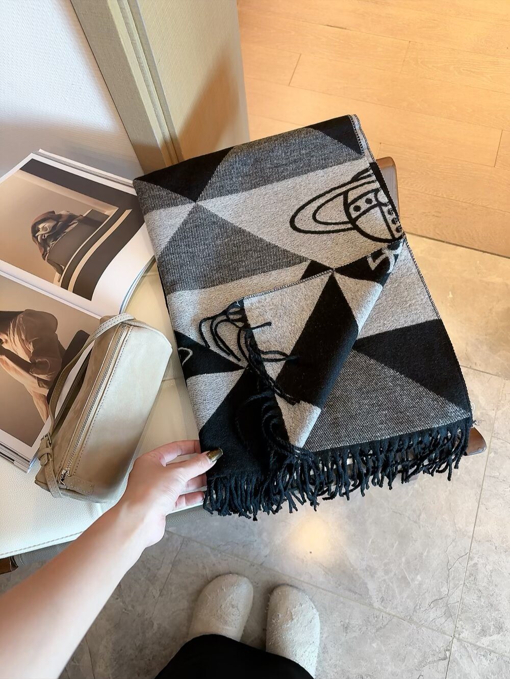 Vivienne Westwood Blush Pink Geometric Scarf — detail