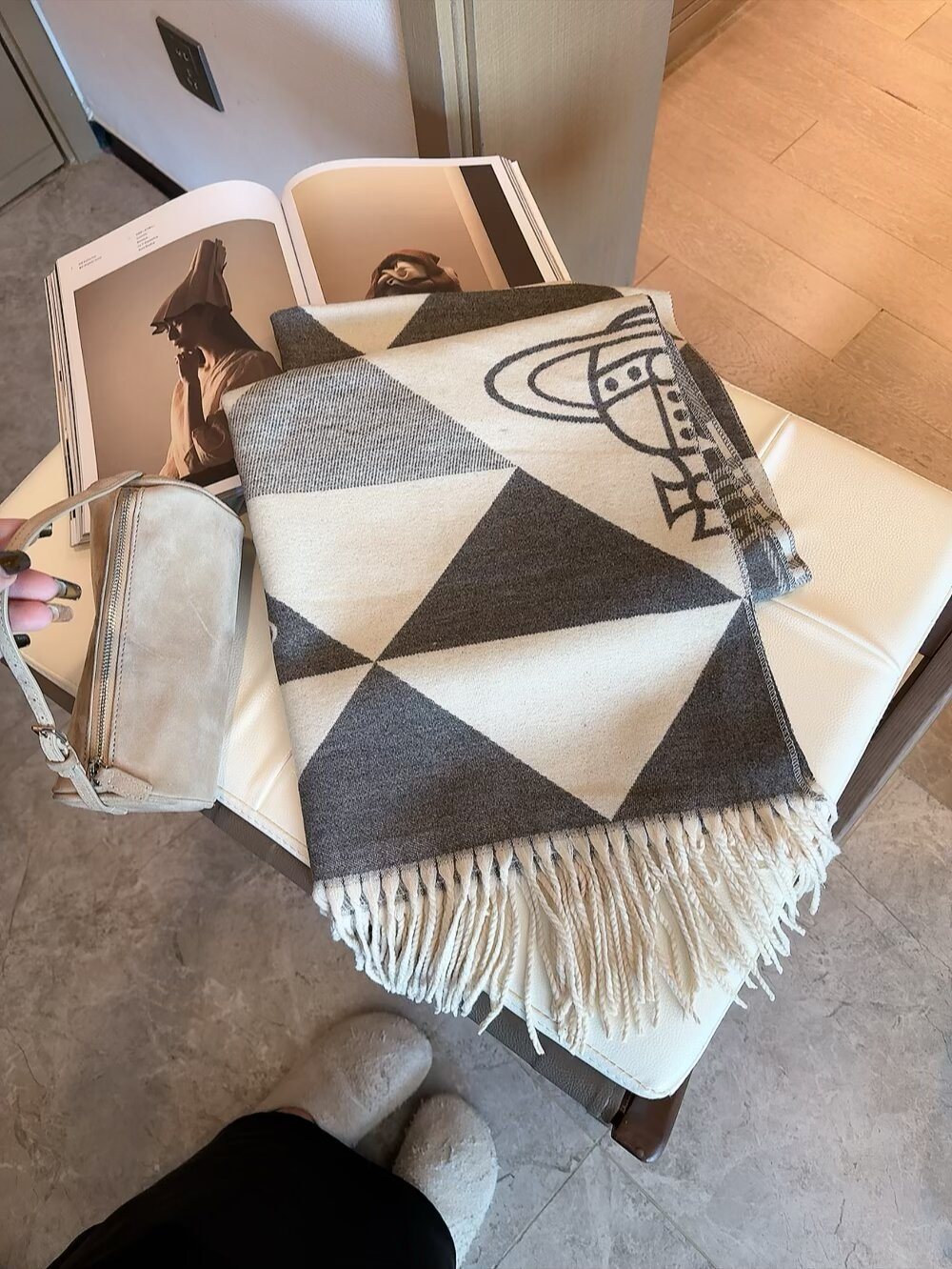 Vivienne Westwood Blush Pink Geometric Scarf — detail