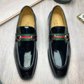 Gucci Black Patent Web Stripe Loafers — hero