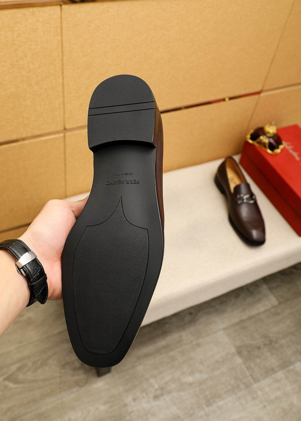 Ferragamo Dark Brown Bit Loafers — detail