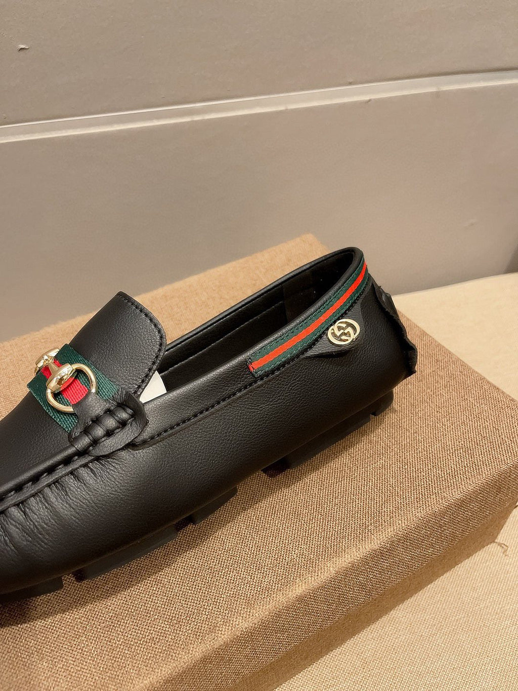 Gucci Black Web Buckle Loafers — detail