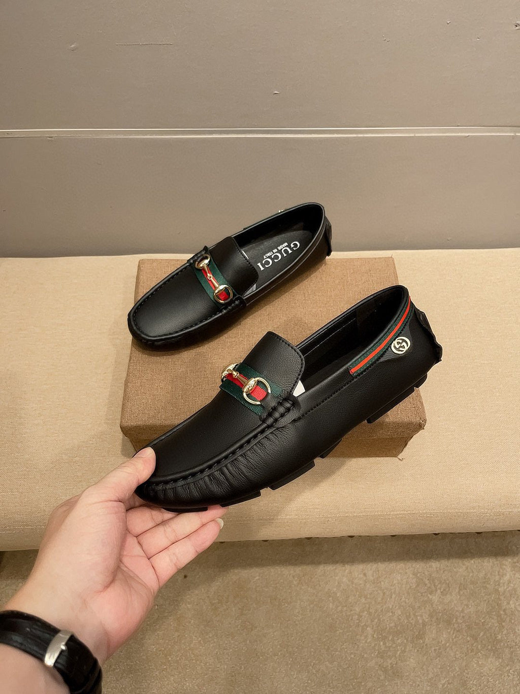 Gucci Black Web Buckle Loafers — model