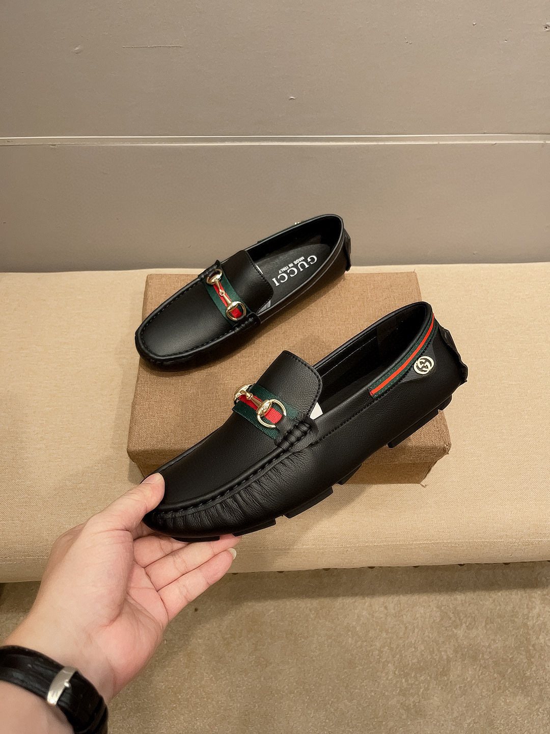 Gucci Black Web Buckle Loafers — model