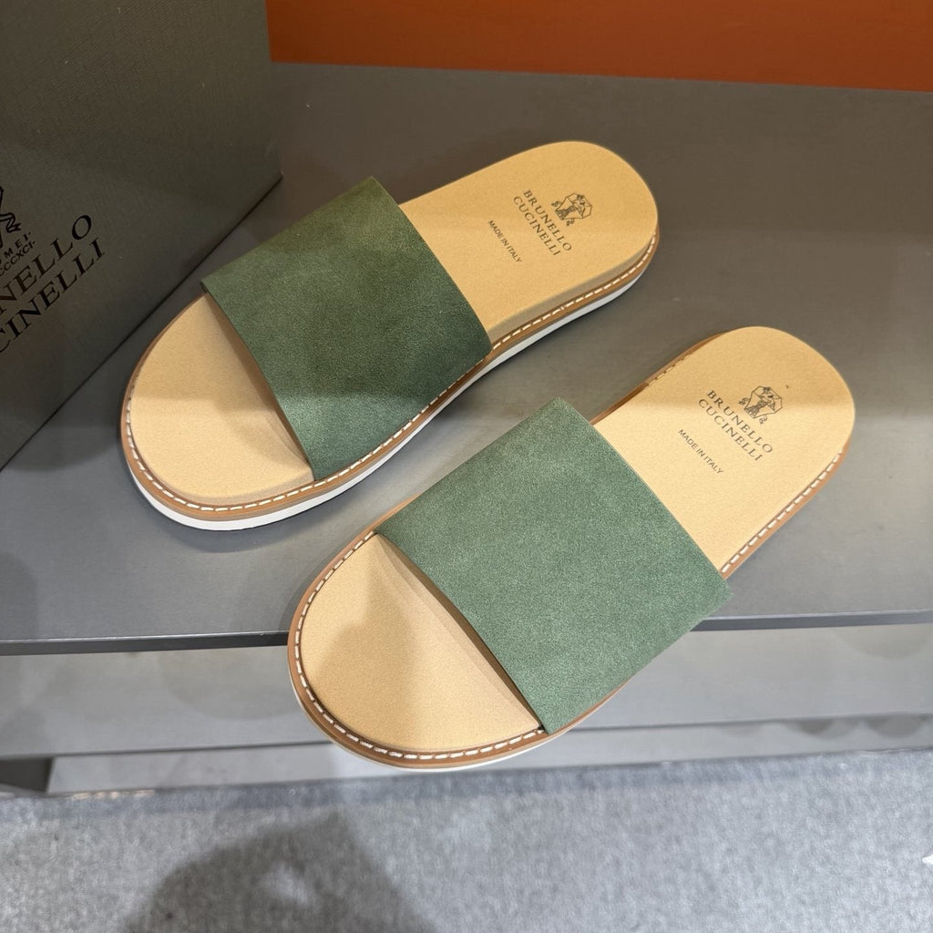 Brunello Cucinelli Sage Green Slide Sandals — side