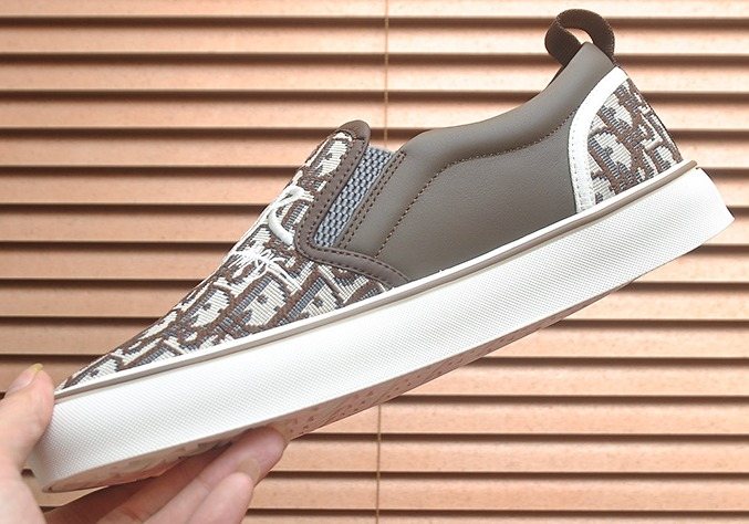 Dior Taupe Patterned Slip-On Sneakers — front