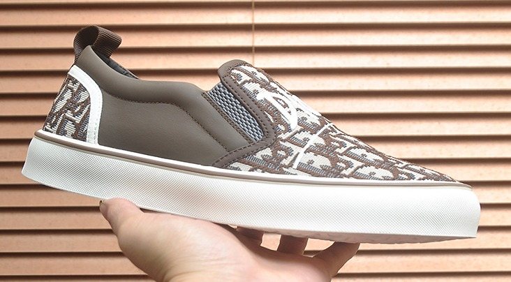 Dior Taupe Patterned Slip-On Sneakers — front