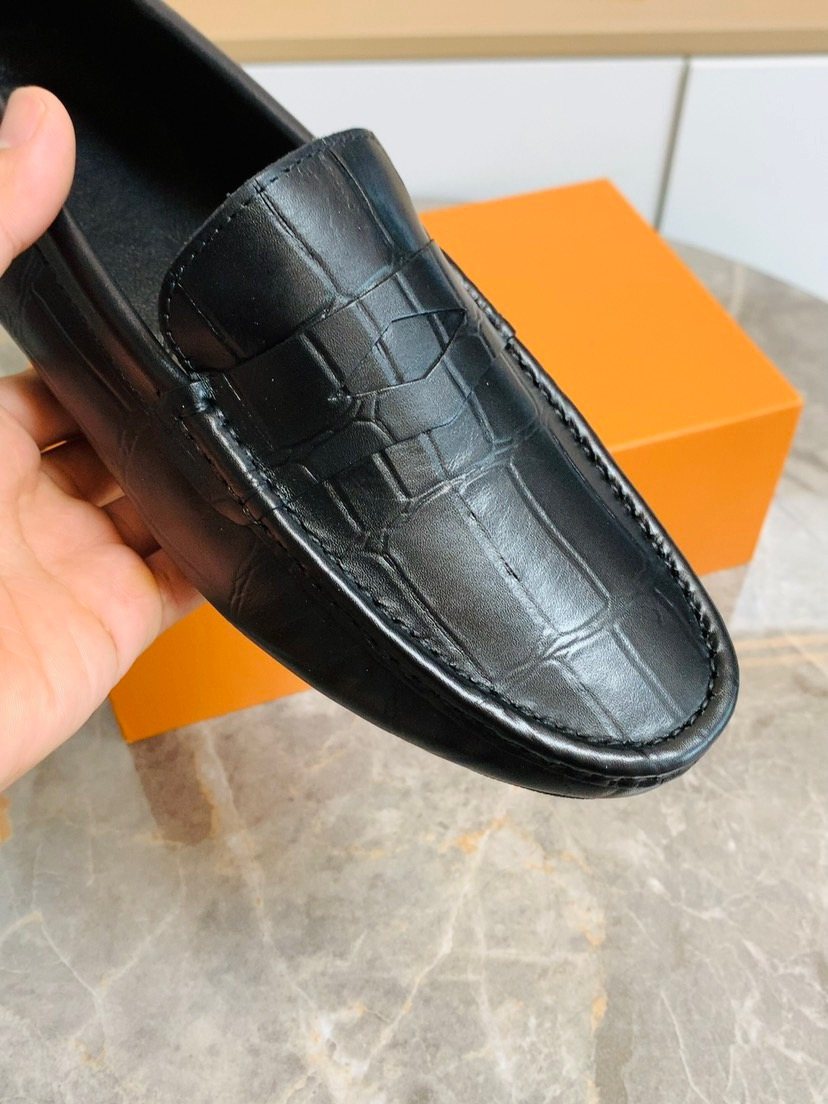 Louis Vuitton Black Leather Slip-On Loafers — detail