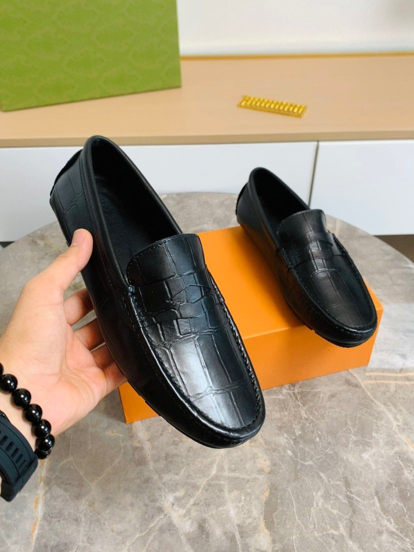 Louis Vuitton Black Leather Slip-On Loafers — model