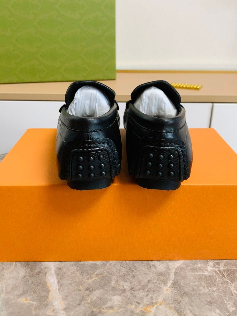 Louis Vuitton Black Leather Slip-On Loafers — back