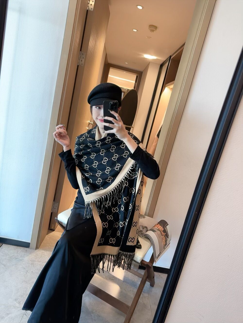 Gucci GG Fringe Scarf — model