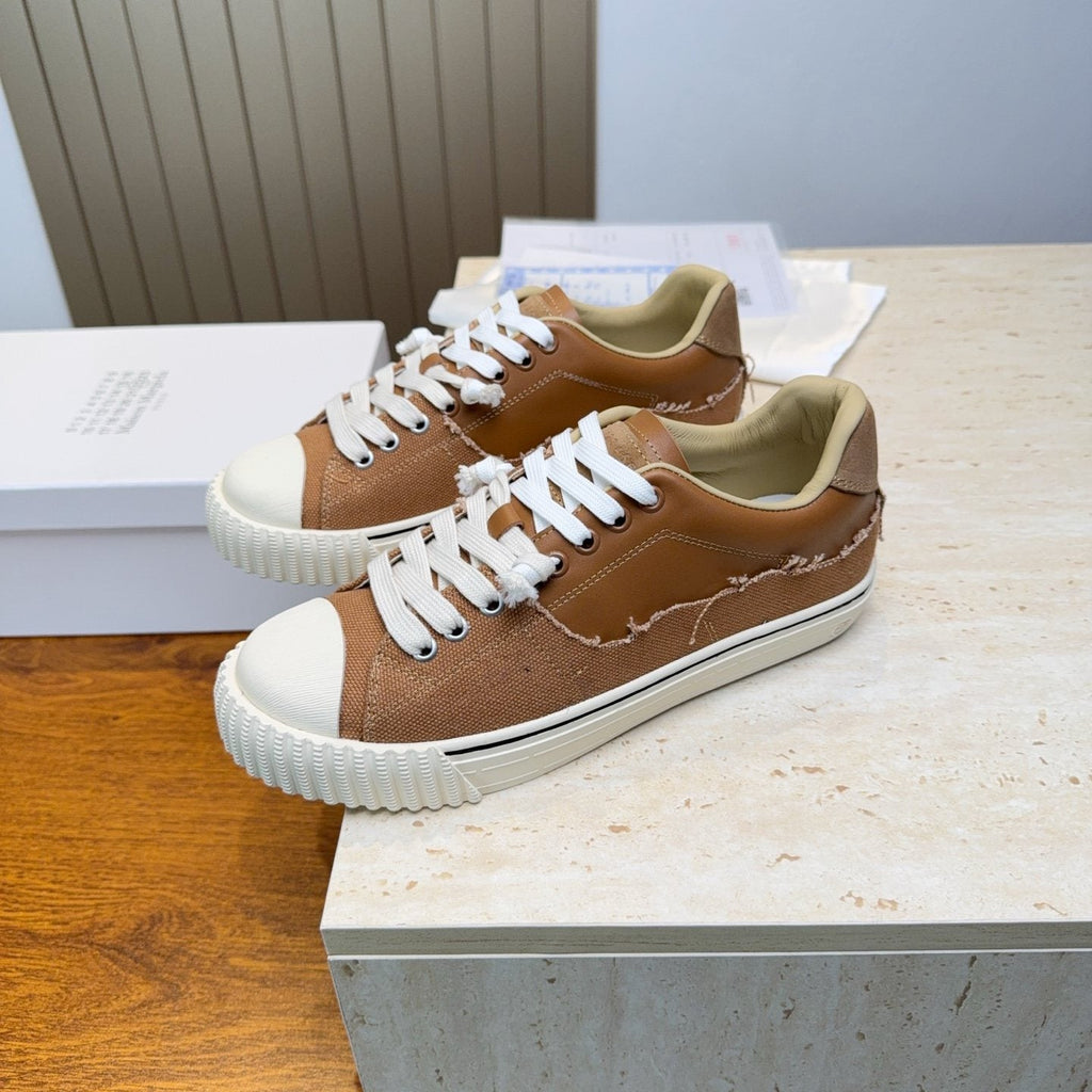 Maison Margiela Brown Off-White Low-Top Sneakers — front