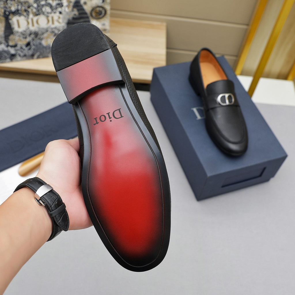Dior Black Pebbled Leather Loafers — front