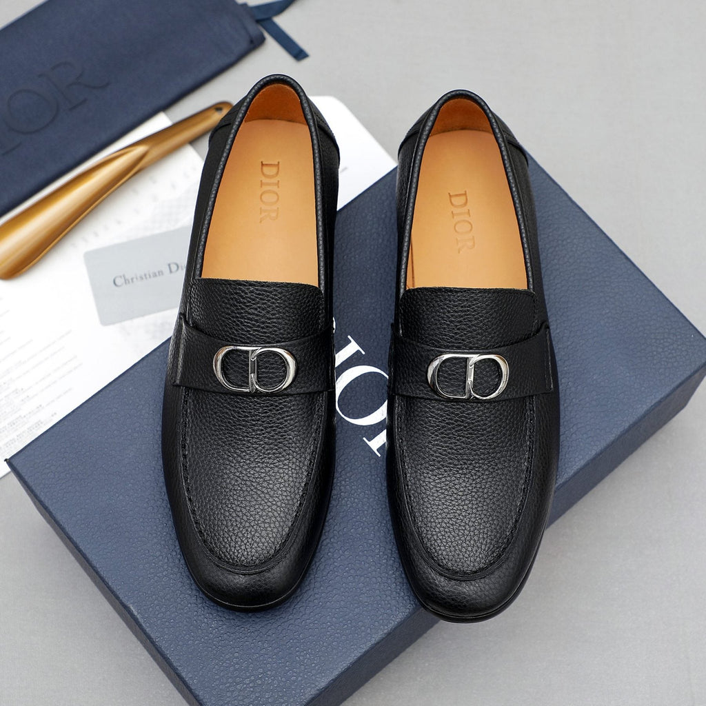 Dior Black Pebbled Leather Loafers — front