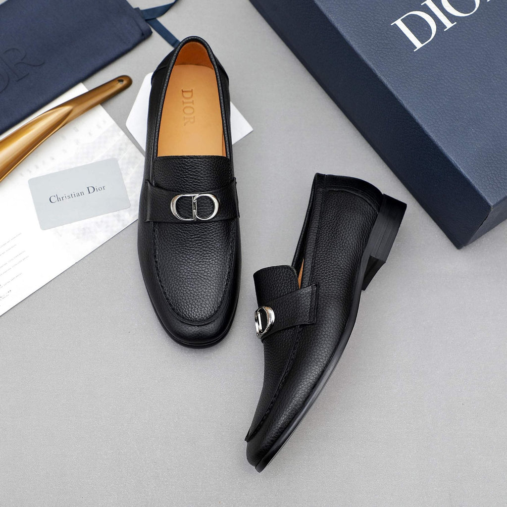 Dior Black Pebbled Leather Loafers — detail