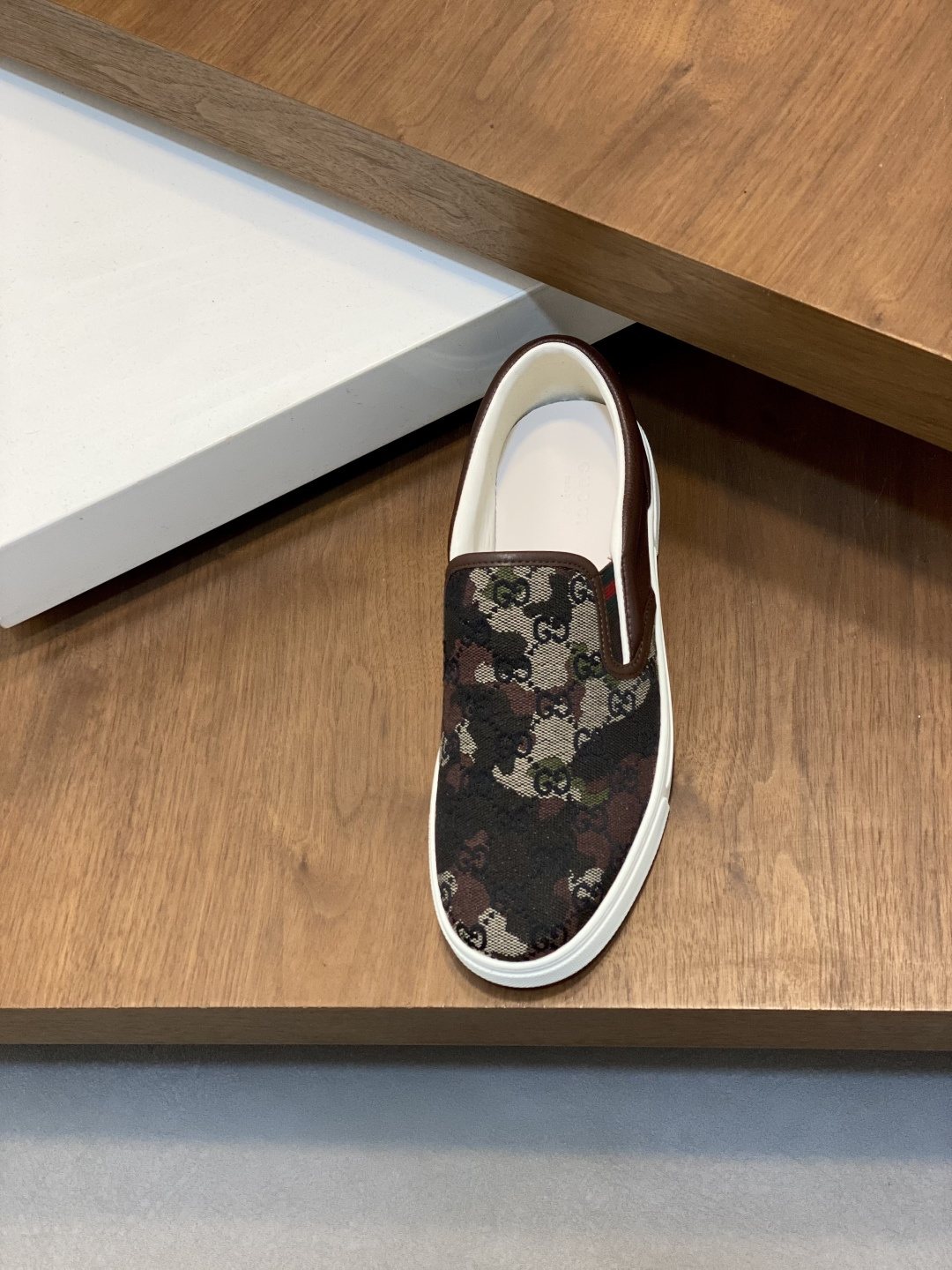 Gucci Dark Brown Patterned Slip-On Sneakers — front