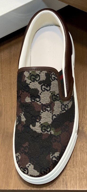 Gucci Dark Brown Patterned Slip-On Sneakers — front