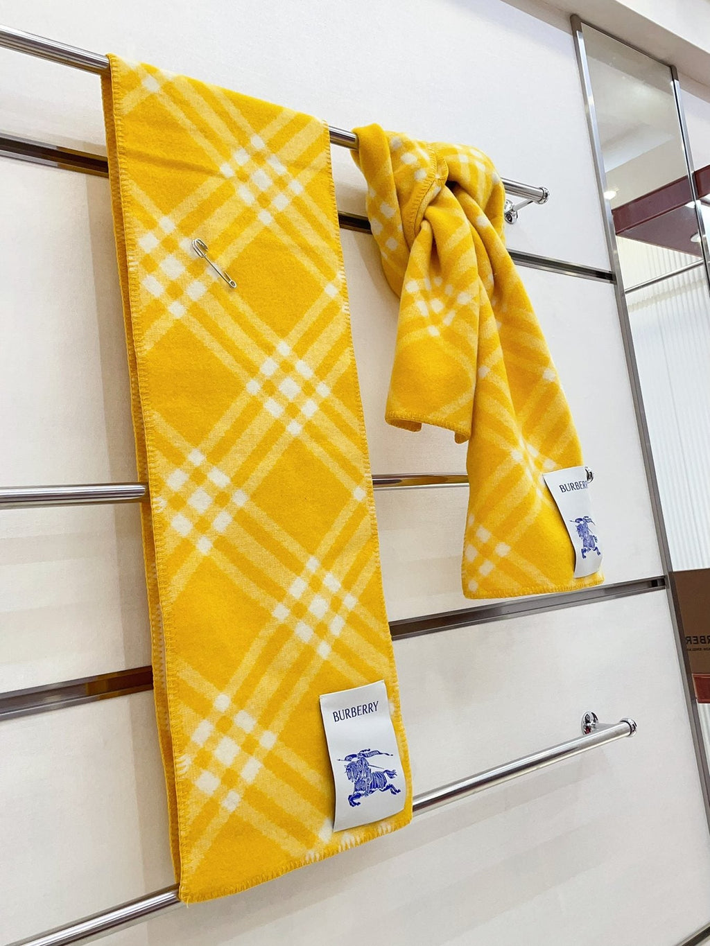 Burberry Yellow Plaid Fringe Scarf — front