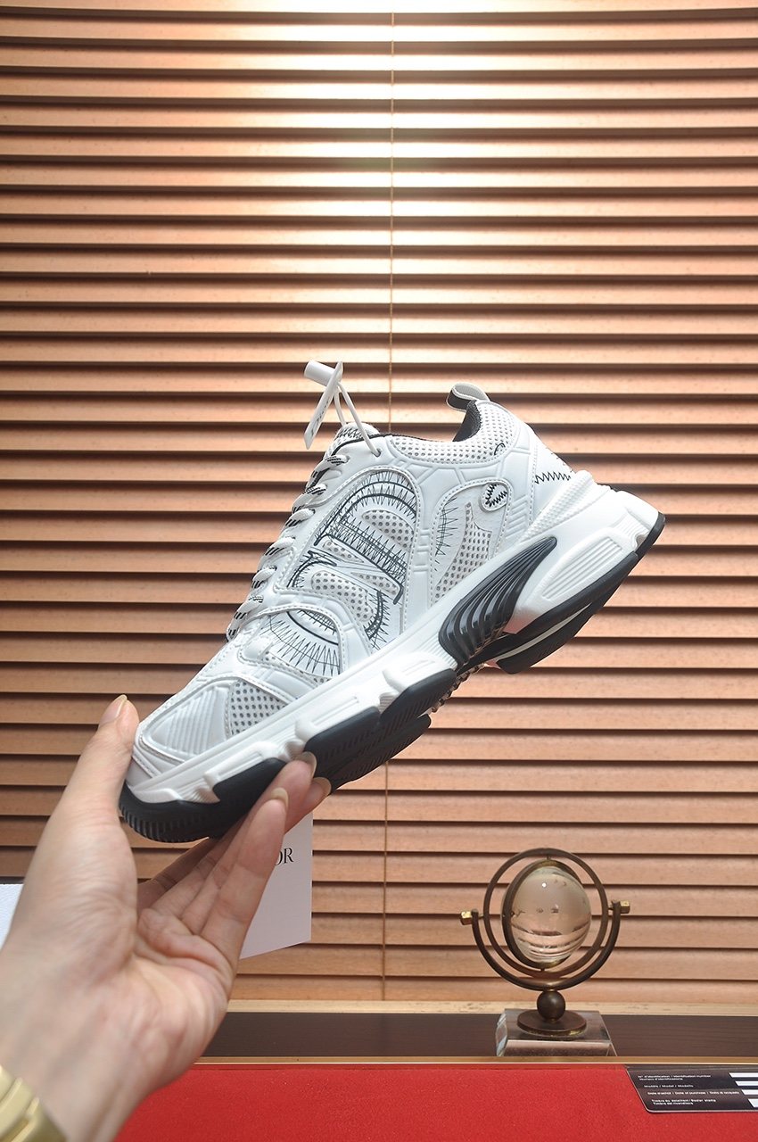 Dior Silver, White & Black Low-Top Sneakers — side
