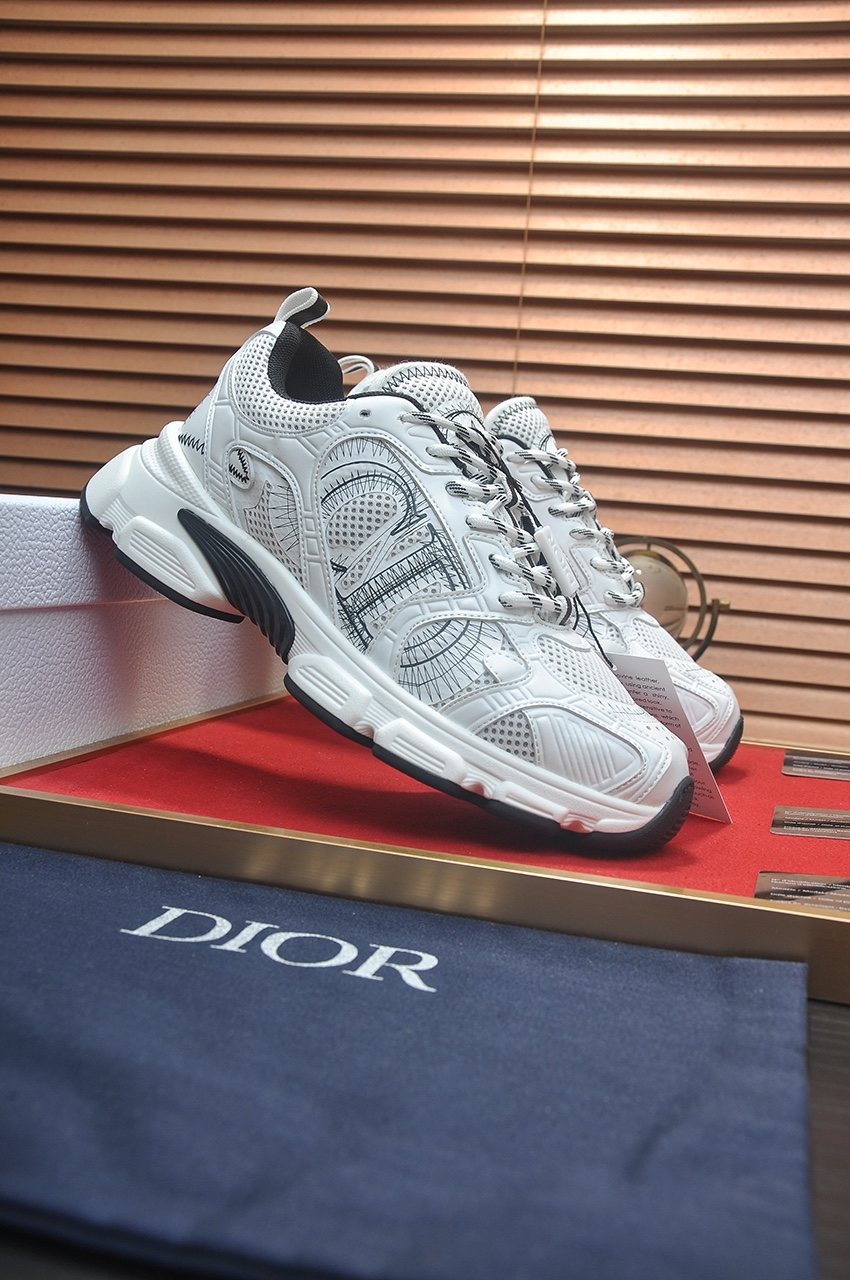 Dior Silver, White & Black Low-Top Sneakers — side
