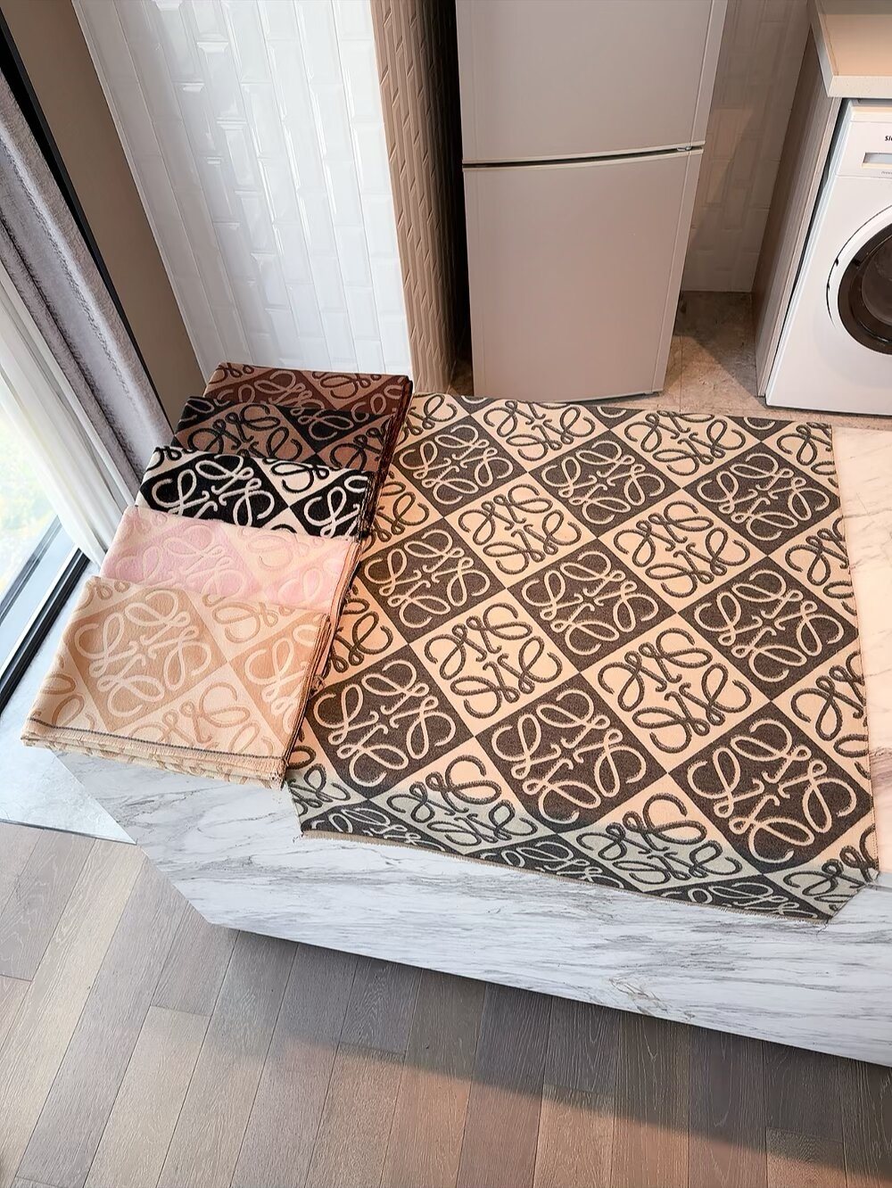 Loewe Taupe Graphic Motif Scarf — front