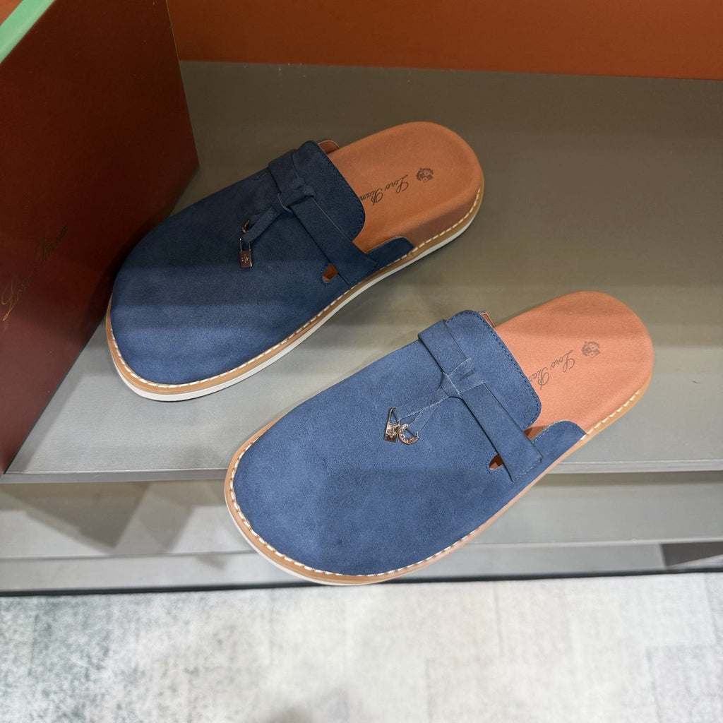 Navy Blue Slip-On Mule Loafers — front
