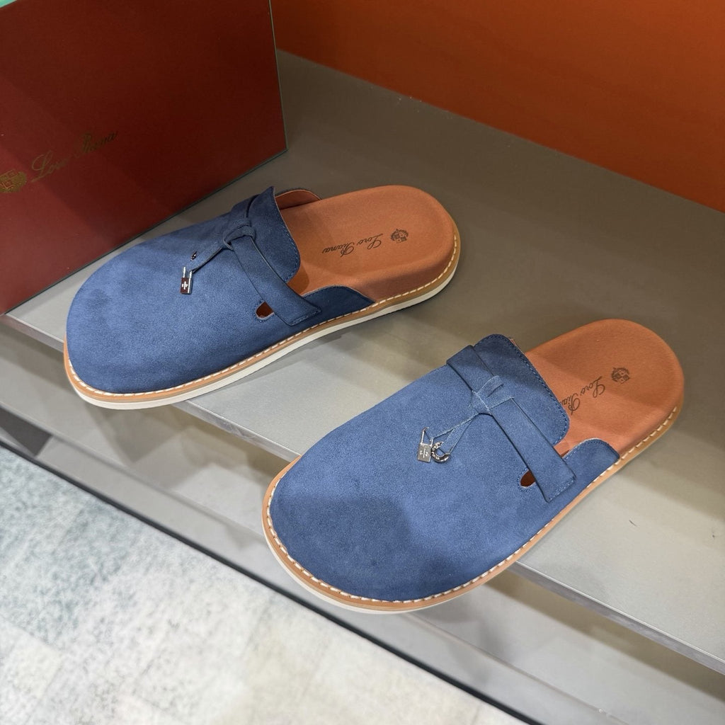Navy Blue Slip-On Mule Loafers — front
