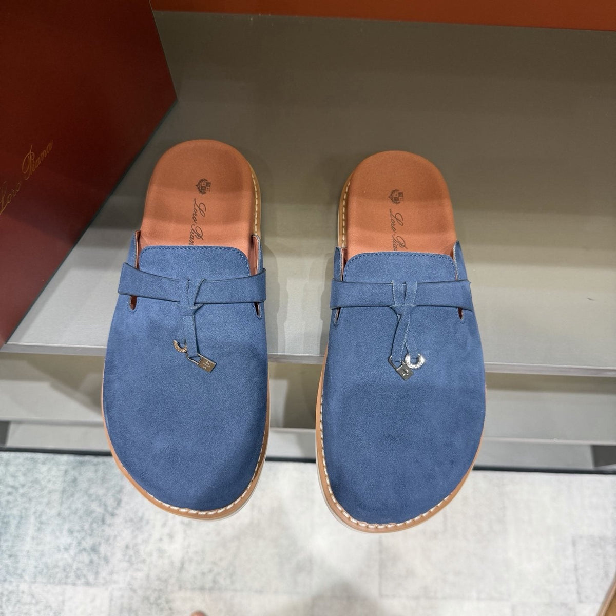 Navy Blue Slip-On Mule Loafers — front
