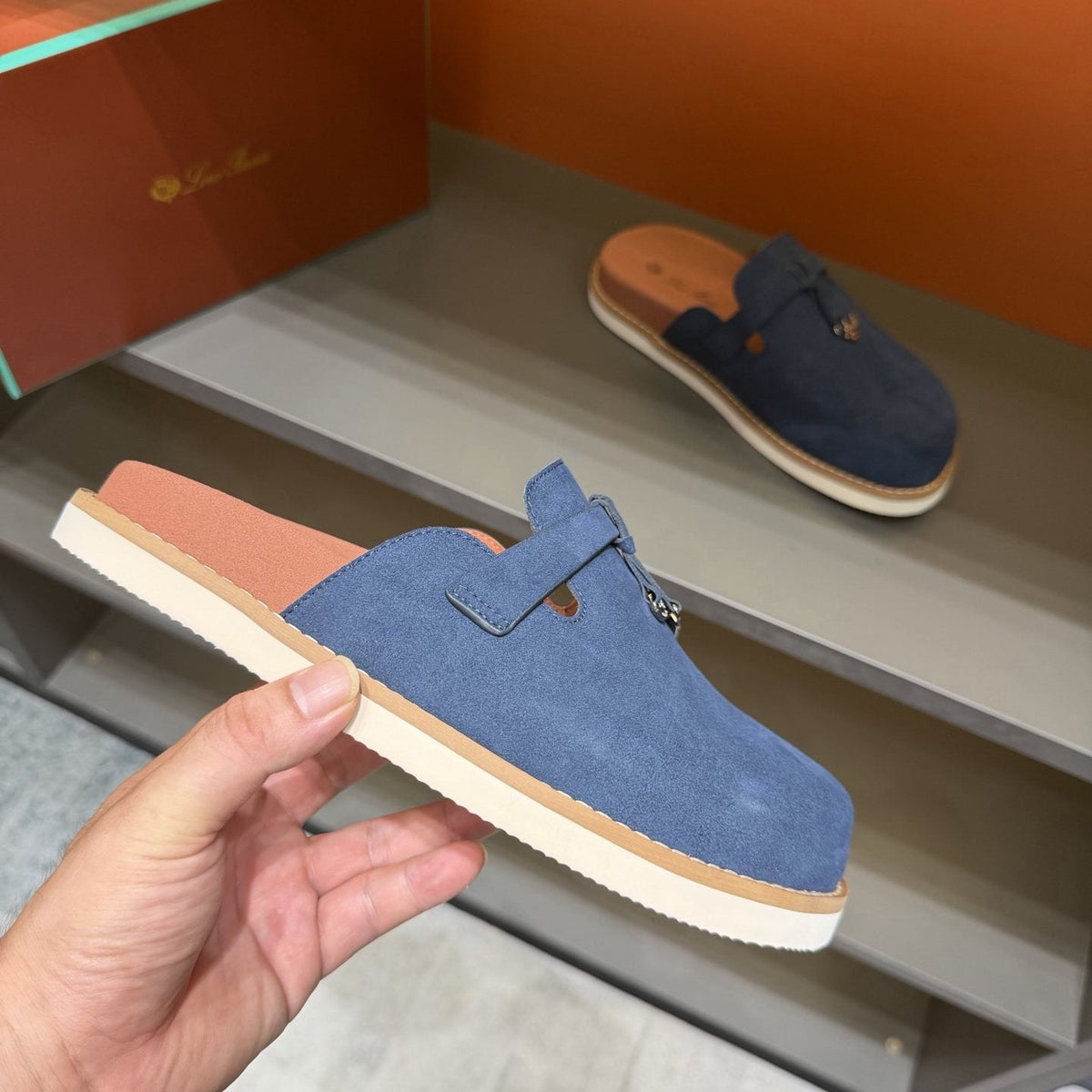 Navy Blue Slip-On Mule Loafers — side