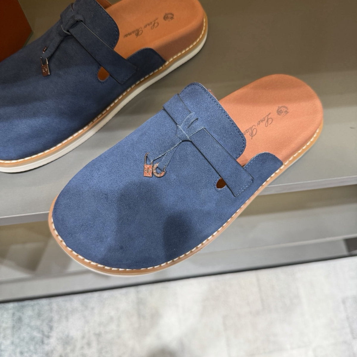 Navy Blue Slip-On Mule Loafers — detail