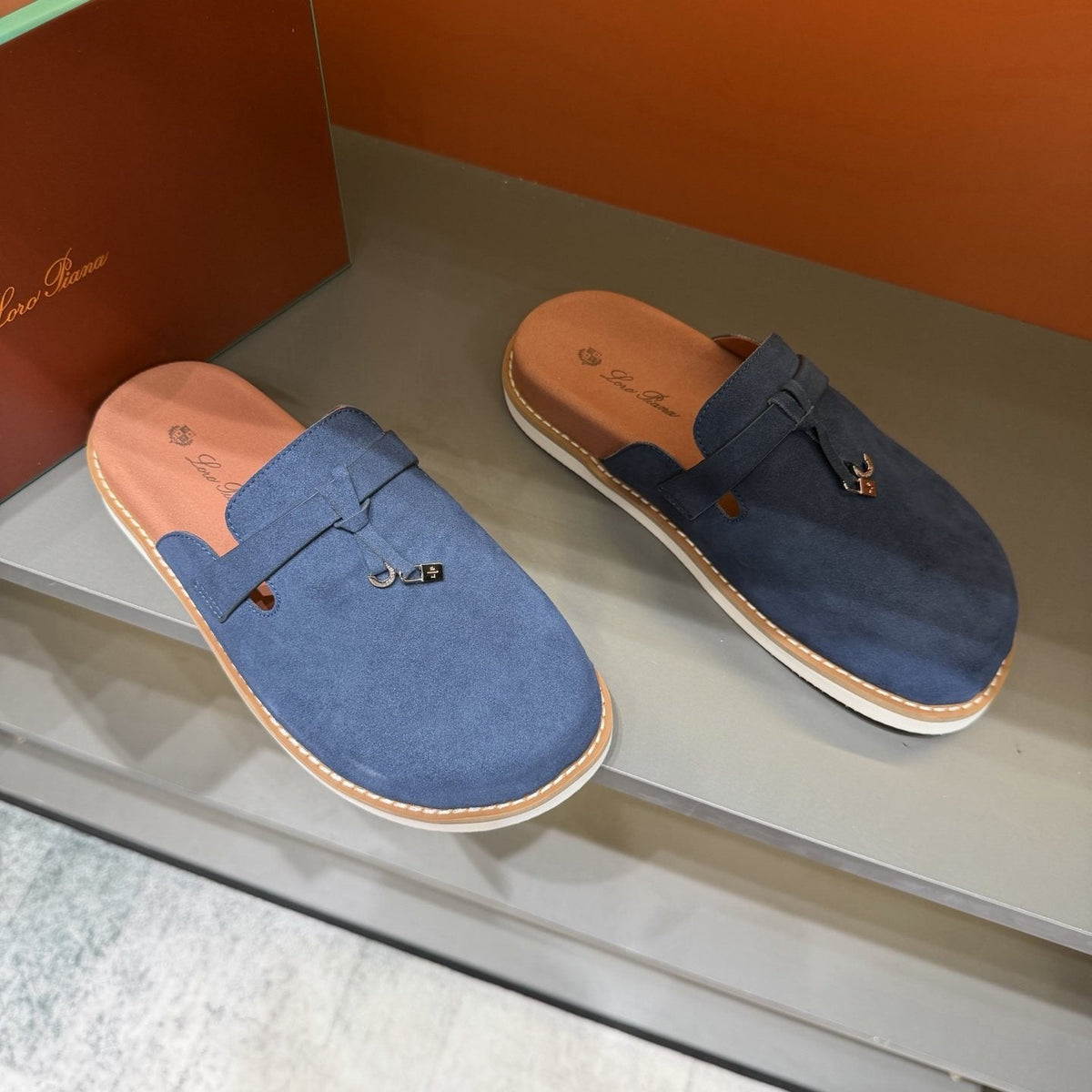 Navy Blue Slip-On Mule Loafers — front