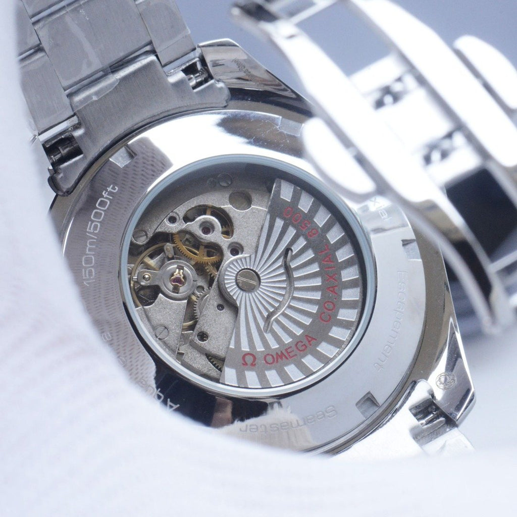 Omega Silver Red White Dial Bracelet Watch — detail