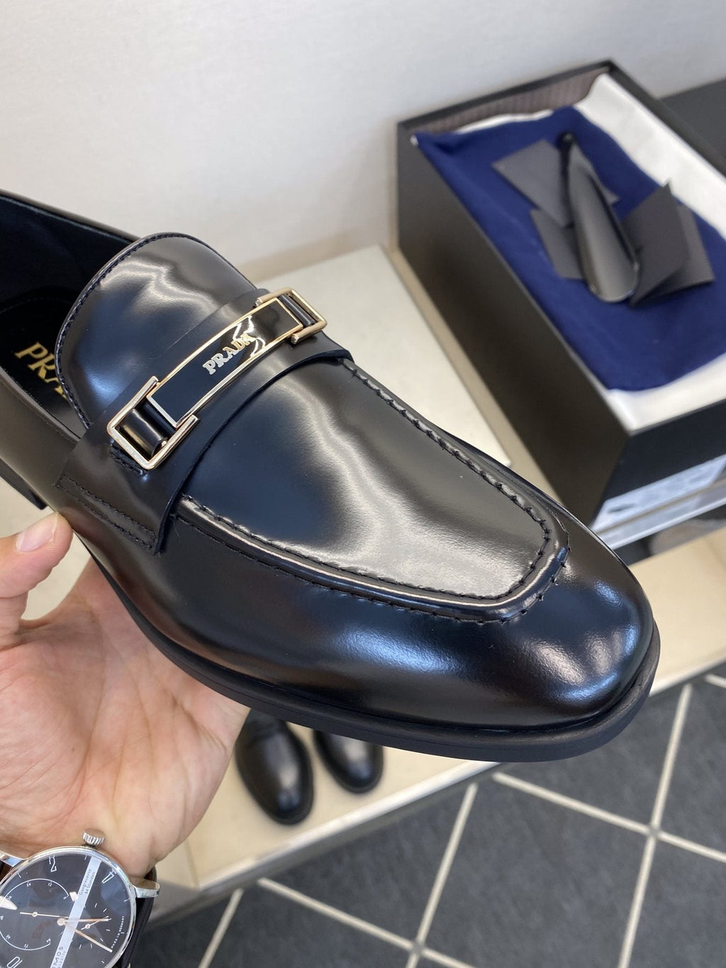 Prada Black Buckle Loafers — front