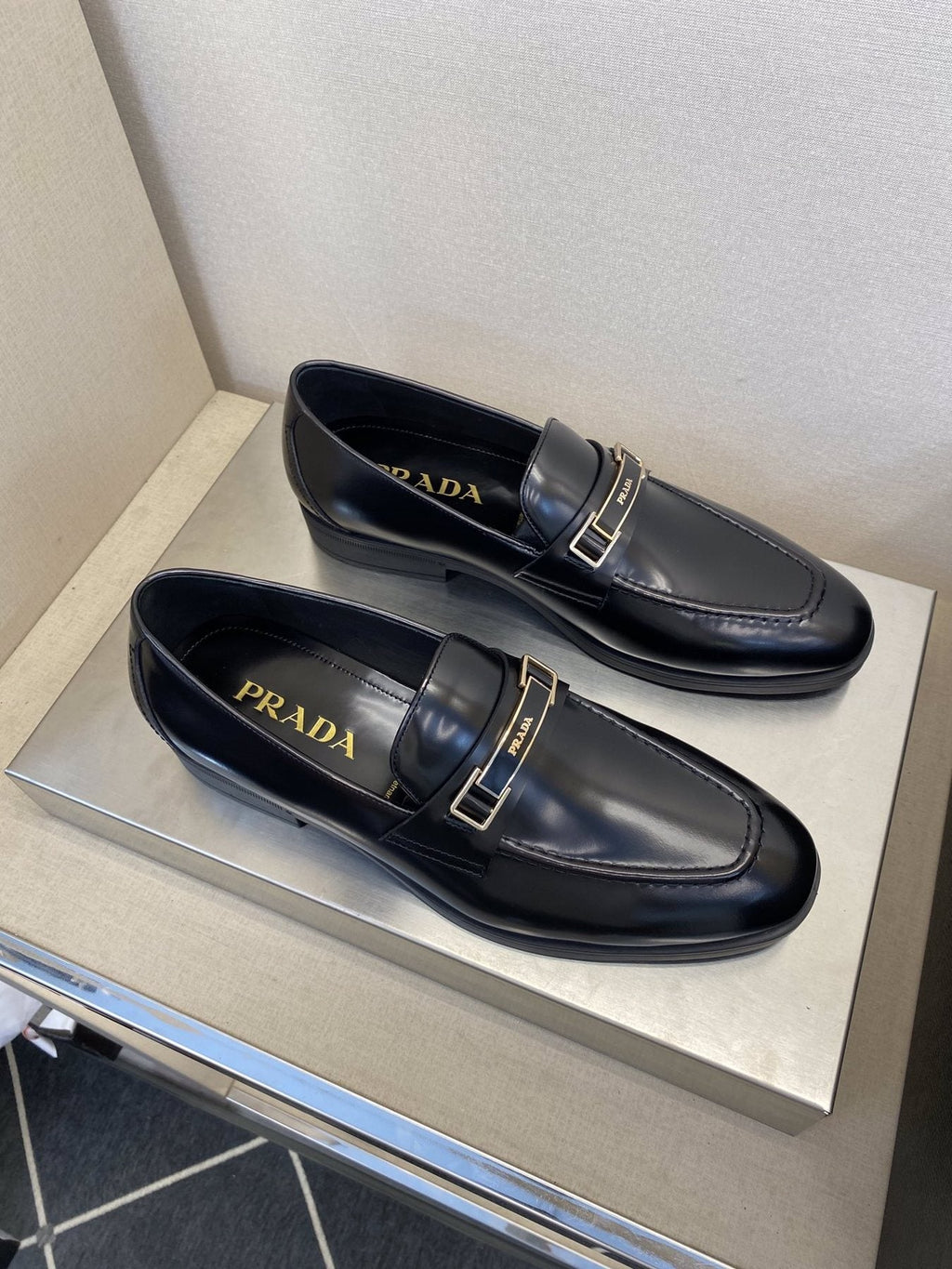 Prada Black Buckle Loafers — front