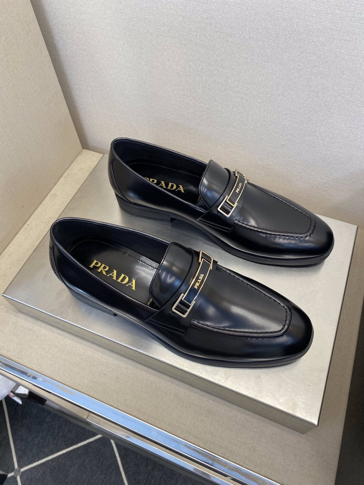 Prada Black Buckle Loafers — front