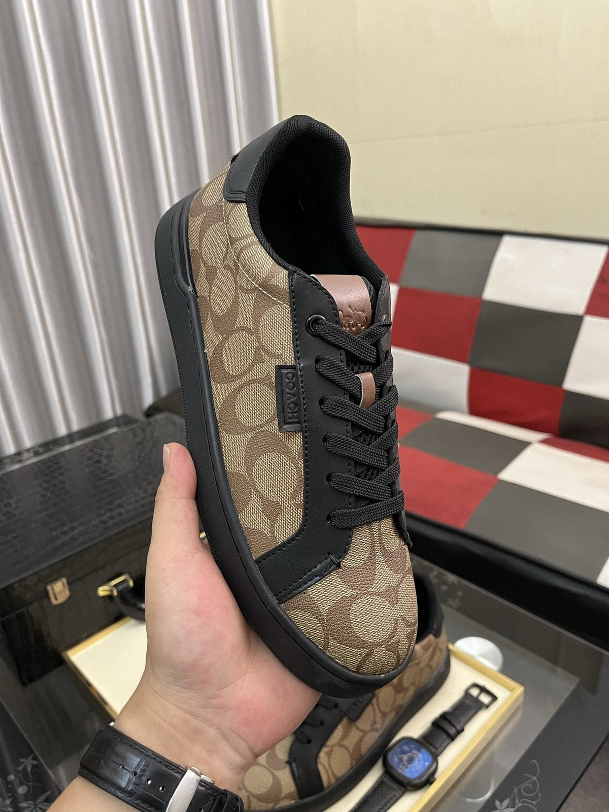 Coach Brown and Black Patterned Low-Top Sneakers — model